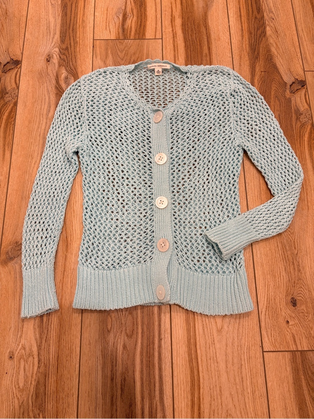 Banana Republic Light Blue Open-Knit Button Front Sweater Cardigan